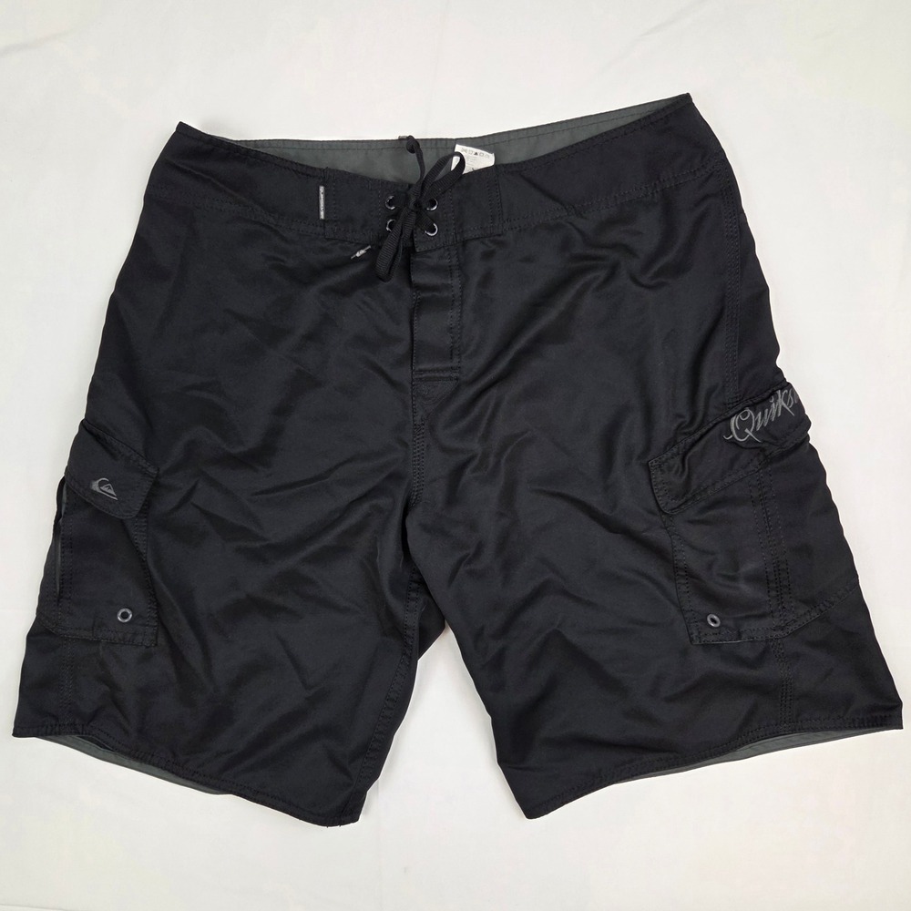 Quiksilver Mens Board Shorts Size 34 Black Cargo Swim Trunks C101771 Surf